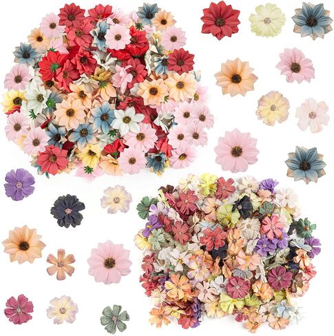 Framendino, 200 Pack Mini Artificial Flower Heads Fake Peony Daisy Rose Plum Blossom Silk for DIY Decor in Saudi Arabia