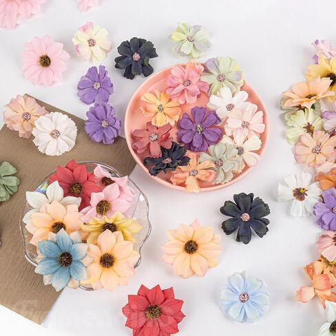 Framendino, 200 Pack Mini Artificial Flower Heads Fake Peony Daisy Rose Plum Blossom Silk for DIY Decor in Saudi Arabia