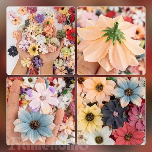 Framendino, 200 Pack Mini Artificial Flower Heads Fake Peony Daisy Rose Plum Blossom Silk for DIY Decor in Saudi Arabia