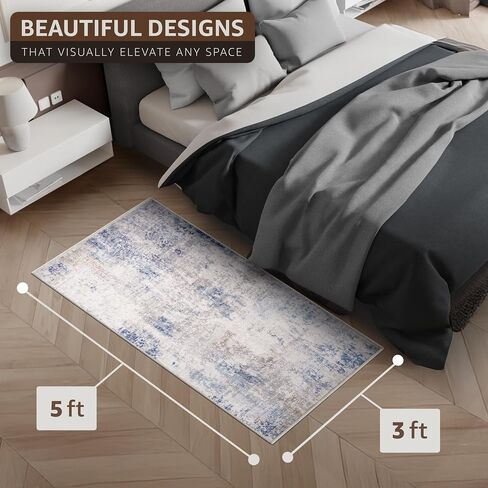 Sorbus 3x5 Area Rug for Entryway, Machine Washable, Non-Slip, Vintage Rug - Low Pile Non-Shedding Indoor Rugs for Living Room, Kitchen, Bedroom - Soft Indoor Carpet Throw Rugs with Rubber Backing in Kuwait