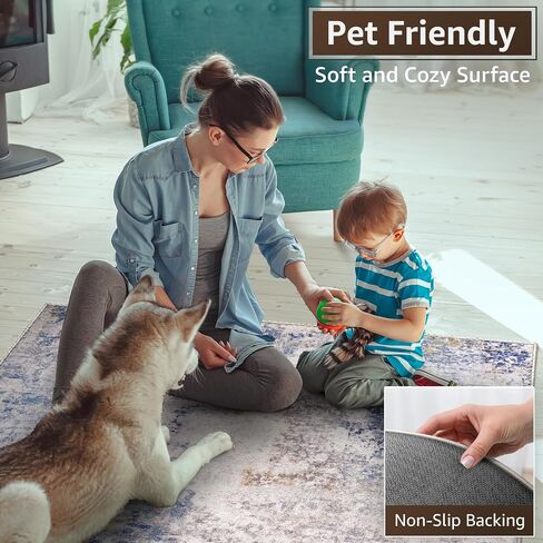 Sorbus 3x5 Area Rug for Entryway, Machine Washable, Non-Slip, Vintage Rug - Low Pile Non-Shedding Indoor Rugs for Living Room, Kitchen, Bedroom - Soft Indoor Carpet Throw Rugs with Rubber Backing in Kuwait