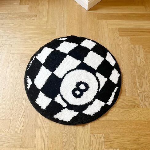 LAKEA Circular Checkerboard Pattern Tufted Rug No.8 Billiards Mat Korean Style Soft Living Room Carpet Area Floor Pad Doormat Decor (Black) in Saudi Arabia