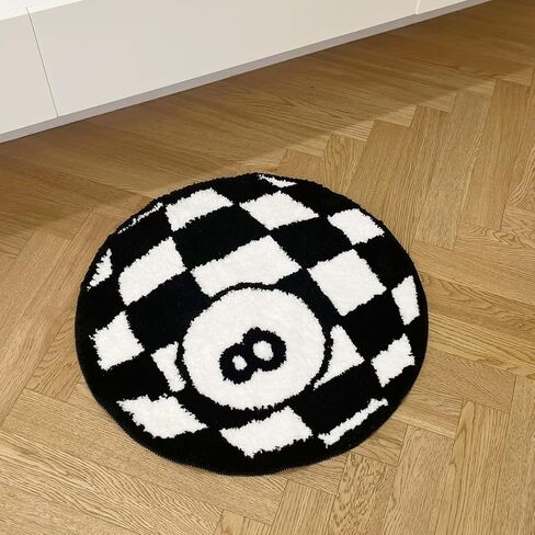 LAKEA Circular Checkerboard Pattern Tufted Rug No.8 Billiards Mat Korean Style Soft Living Room Carpet Area Floor Pad Doormat Decor (Black) in Saudi Arabia