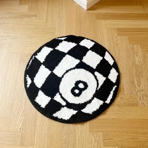 LAKEA Circular Checkerboard Pattern Tufted Rug No.8 Billiards Mat Korean Style Soft Living Room Carpet Area Floor Pad Doormat Decor (Black) in Saudi Arabia