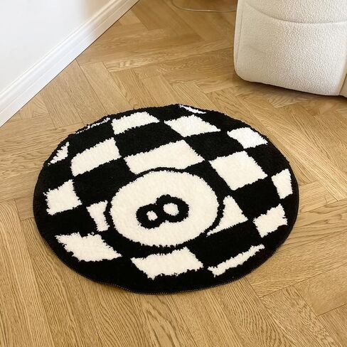 LAKEA Circular Checkerboard Pattern Tufted Rug No.8 Billiards Mat Korean Style Soft Living Room Carpet Area Floor Pad Doormat Decor (Black) in Saudi Arabia