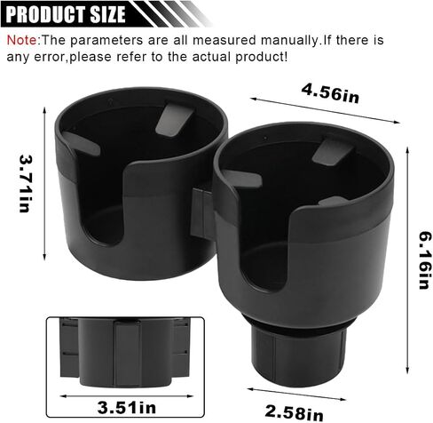 Car Double Cup Holder Extender, 2-in-1 Car Cup Holder Adapter with Adjustable Base, Universal Multifunctional Cup Holder Organizer for Beverage, Snack, Cup, Bottle Storage (Black) in Kuwait