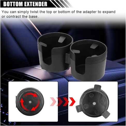 Car Double Cup Holder Extender, 2-in-1 Car Cup Holder Adapter with Adjustable Base, Universal Multifunctional Cup Holder Organizer for Beverage, Snack, Cup, Bottle Storage (Black) in Kuwait