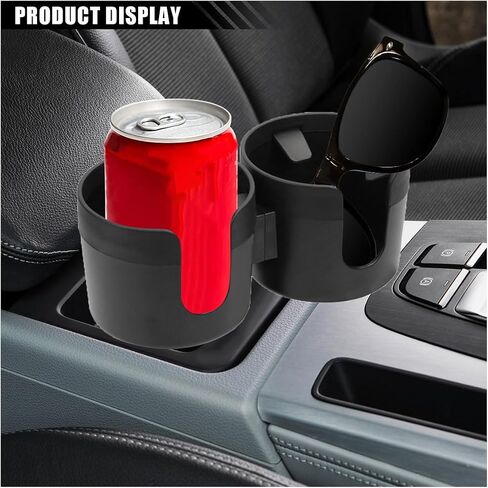 Car Double Cup Holder Extender, 2-in-1 Car Cup Holder Adapter with Adjustable Base, Universal Multifunctional Cup Holder Organizer for Beverage, Snack, Cup, Bottle Storage (Black) in Kuwait