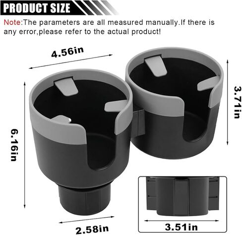 Car Double Cup Holder Extender, 2-in-1 Car Cup Holder Adapter with Adjustable Base, Universal Multifunctional Cup Holder Organizer for Beverage, Snack, Cup, Bottle Storage (Black) in Kuwait