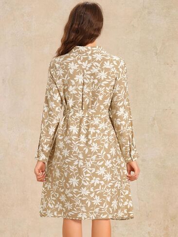 Allegra K Floral Button Down Dress for Women's Collar Long Sleeve Tie Belted Shirt Dresses in Kuwait