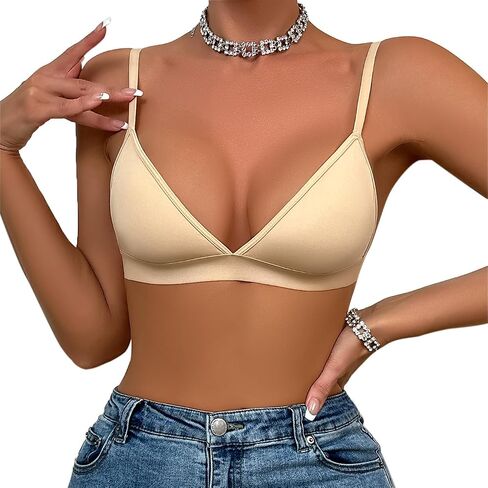 Luna & Sun Women's Deep V Triangle Cup Soft Unpadded Wirefree Bralette in Saudi Arabia