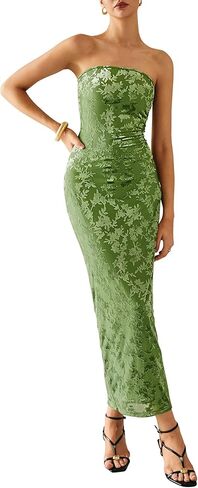 BTFBM Women Spring Dresses 2025 Elegant Wedding Guest Dresses Bodycon Tube Maxi Dress Split Floral Cocktail Dress in Kuwait