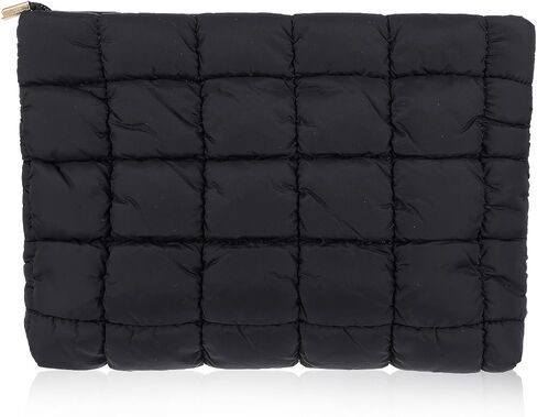 Puffy Quilted Makeup Bag, Quilted Cosmetic Bag, Portable Checkered Makeup Pouch, Puffer Toiletry Bag, Travel Cute Makeup Brushes Aesthetic Accessories Storage Bag for Women(Black) in Saudi Arabia