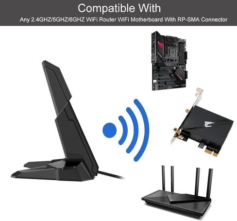 WiFi 6 6E Tri-Band Antenna 6GHz 5.8GHz 2.4GHz Magnetic Base Replacement Antenna for PC Desktop Computer Asus Rog Strix Gigabyte Aorus Gaming WiFi Motherboard Card WiFi 6E Card WiFi Router, Slinkdsco in Saudi Arabia