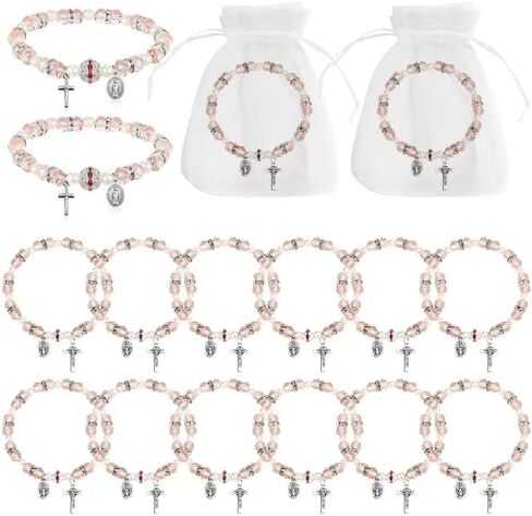 Rosary Bracelet Bulk with Mesh Bags Religious Catholic Rosary Bead Bracelets Baptism Party Favors for Guests in Saudi Arabia