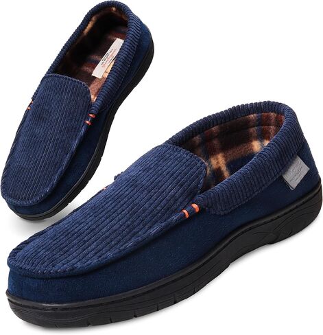 Weatherproof Vintage Venetian Corduroy Slippers for Men, Cozy Lightweight Indoor Outdoor House Shoes with Memory Foam, Warm Fleece Lining, Non-Slip Sole, Moccasin Style, Ideal Winter House Slippers in Saudi Arabia