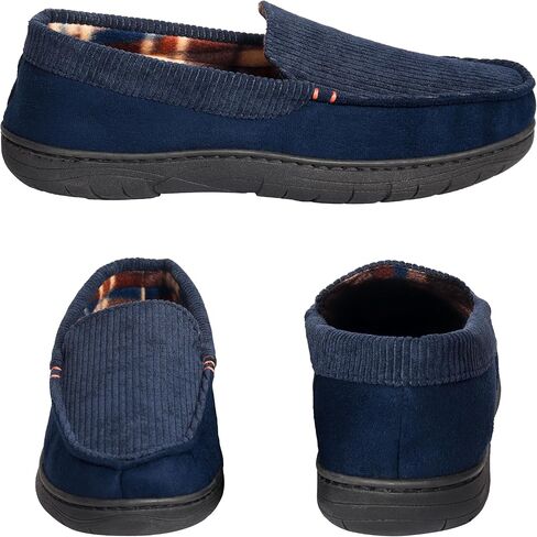 Weatherproof Vintage Venetian Corduroy Slippers for Men, Cozy Lightweight Indoor Outdoor House Shoes with Memory Foam, Warm Fleece Lining, Non-Slip Sole, Moccasin Style, Ideal Winter House Slippers in Saudi Arabia