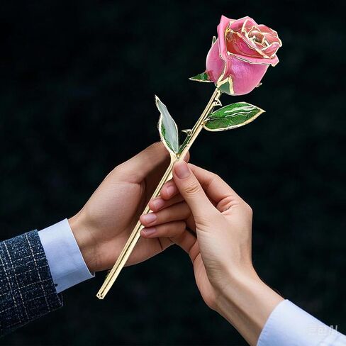24k Gold Rose Valentines Day Gifts for Her Women,Real Rose Dipped 24K Gold,Best Gifts for Valentines Day Christmas Birthday Anniversary for Women,Mom,Grandma(Pink,Crystal Stand) in Saudi Arabia