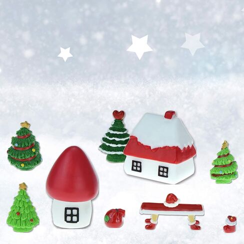 HOVEOX 35 Pieces Christmas Miniature Ornaments Mini Christmas Figurines Snowy Winter Garden Snow Figurines Miniature Christmas Tree Christmas Decoration for Christmas Party in Saudi Arabia