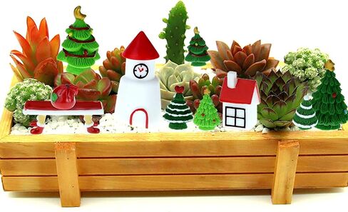 HOVEOX 35 Pieces Christmas Miniature Ornaments Mini Christmas Figurines Snowy Winter Garden Snow Figurines Miniature Christmas Tree Christmas Decoration for Christmas Party in Saudi Arabia
