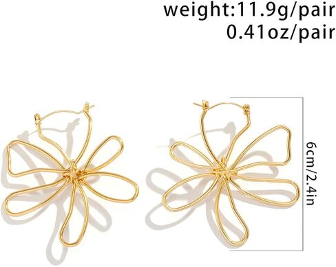 Large Gold Flower Earrings for Women Gold Pearl Flower Earrings Silver Openwork Large Flower Stud Earrings Delicate Line Flower Earrings for Women Jewelry in Kuwait