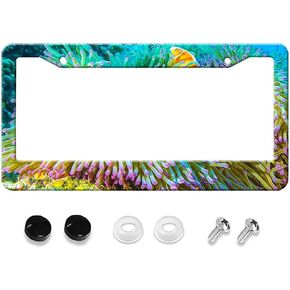 Underwater Colorful Coral Reef License Plate Frame, Stainless Steel License Plate, Decorative Accessories Including Screws,2 Holes Aluminum Proof Bracket, 12x6 Inches in Saudi Arabia