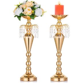 2 Pcs 20.7"/ 52.5cm Height Versatile Metal Wedding Centerpieces Vase & Pillar Candle Holder for Wedding Party Dinner Centerpiece Event for Reception Tables Wedding Supplies Decoration