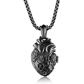 Stainless Steel Anatomical Organ Heart Pendant Locket Necklace for Men Birthday, Silver,Gold,Black in Kuwait