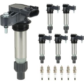 Ignition Coil & Iridium Spark Plugs for Buick Cadillac Chevy GMC Allure Enclave LaCrosse ATS CTS Impala Camaro Equinox Canyon Terrain 3.6L 3L UF569 5C1612-6 Set