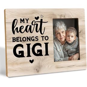 Gifts for Grandma, Grandma Gifts Picture Frame from Grandkids, Mothers Day Gifts, Thanksgiving Gifts, My Heart Belongs To Gigi, 8x10 Inch Wooden Picture Frame for Tabletop or Wall Display