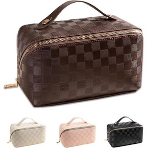 Large Capacity Makeup Bag, Travel Cosmetic Bag, PU Leather Makeup Pouches for Women, Waterproof Portable Large Wide-open Pouch with Divider and Handle for Travel Makeup Bag (black)