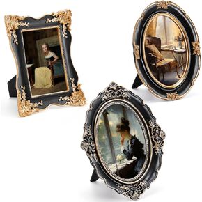 3 Vintage Picture Frame Set Oval Picture Frames Antique Frames Vintage Photo Frame Ornate Frames with Glass Front Photo Display Tabletop Gift Wall Hanging Art (Green,Antique Style)