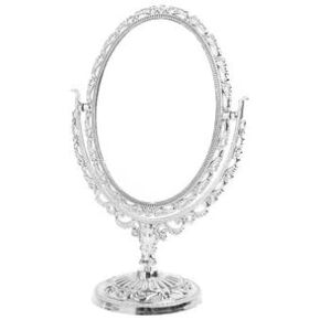 NOLITOY Desk Vanity Mirror Tabletop Makeup Mirror Double Sided, Vintage Two Sided Oval Swivel Cosmetic Vanity Mirror with Stand, Desk Make up Mirror for Makeup, Golden Adjustable Desks