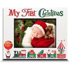 BELLA BUSTA-My First Christmas Picture Frame-Babys 1st Christmas-The Santa Train -Merry Christmas-Peace-Joy-Love-UV Print Picture Frame (4x6 Vertical) in Kuwait