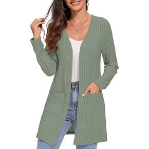 KUOTAI Womens Fall Lightweight Cardigan Long Sleeve Open Front Casual Trendy Knit Coat with Pockets