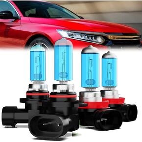 Headlight Bulbs Compatible With Honda Accord 2016-2018, 9005 High Beam + H11 Low Beam Halogen Light Bulb Combo, Super Bright 6000K White, Plug and Play, Pack of 4