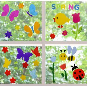 4Pcs Spring Gel Window Clings Decorations, Elastic Spring Window Gel Clings Holiday Birds Butterfly Spring Window Clings Decors, Spring Gel Window Stickers for Home Party Supplies