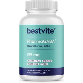 BESTVITE PharmaGABA (120 Veggie Caps) - Natural GABA Supplement - No Stearates - Vegan - Non GMO - Gluten Free