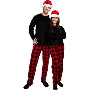 Christmas Couple Matching Pajamas Set Buffalo Plaid Pajama Set with Santa Hat and Socks for Men and Women (Women,X-Large)
