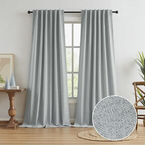 KEQIAOSUOCAI Light Grey Linen Curtains for Patio 120 Inch Length, Sun Blocking Full Blackout Curtain Drapes for High Ceiling Sliding Glass Door Sunroom Back Tab/Hook Belt 50x120-inch 2 PCs
