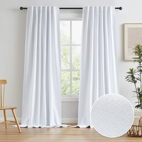 KEQIAOSUOCAI Blackout Extra Long Linen Curtains 11 ft Length Drapes, White High Ceiling Living Room Tall Cutains Back Tab Pocket 2 Story Long Window Curtains 132 Long 50 Inch Wides 2 Panels