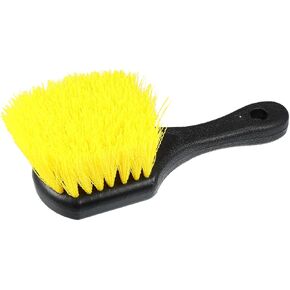 X AUTOHAUX Black Short Handle Wheel Tire Brush Yellow Soft Bristle Car Wash Brush for Car Tire Cleaning Dirt Road Grime