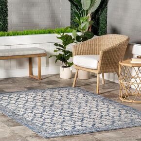 nuLOOM Amabel Medallion 4x6 Machine Washable Indoor/Outdoor Area Rug for Living Room Patio Deck Front Porch Kitchen, Blue/Light Brown