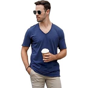 Mens V Neck Breathable Slim Fit Short Sleeve Casual Athletic Shirts