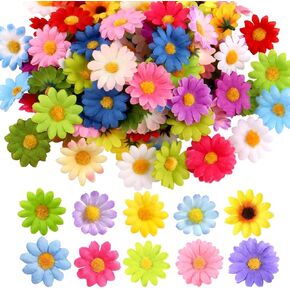 100 PCS Artificial Sunflowers,4cm Artificial Gerbera Daisy Flowers Heads Fake Mini Silk Flowers Head Multi-Color Small Faux Flowers Heads for DIY Wreath Wedding Craft Party Table Decor