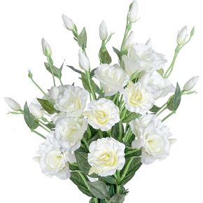 Eustoma Artificial Flowers 30" Long Stems Faux Roses Bouquet Dozen Silk Blooming Heads DIY Crafts Home Decoration, 4pcs Bulk (White)