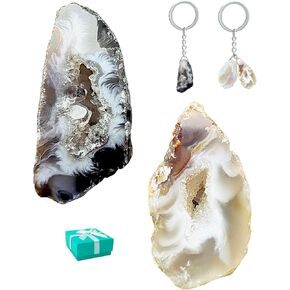 2 Pack Get Well Soon Healing Natural Crystal Geodes Keychains Gifts for Kids,Small Keychain Birthday Gift for Teenager