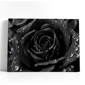Black And White Red Rose Wall Art Rose Flower Picture Wall Decor Rose Canvas Painting Print Bathroom Wall Decor Dripping Black Roses Decorations Framed For Living Room Bedroom Kitchen 12x16 Inch