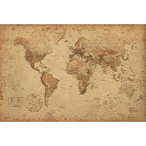 buyartforless Antique Vintage World Map 36x24 Art Print Poster Wall Decor Educational