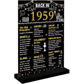 DARUNAXY Black Gold 66th Birthday Gift for Men, Back in 1959 Poster Acrylic Sign with Stand for Women One-sided 66 Years Old Party Decoration Vintage 1959 Party Supply 66th Class Reunion Decor